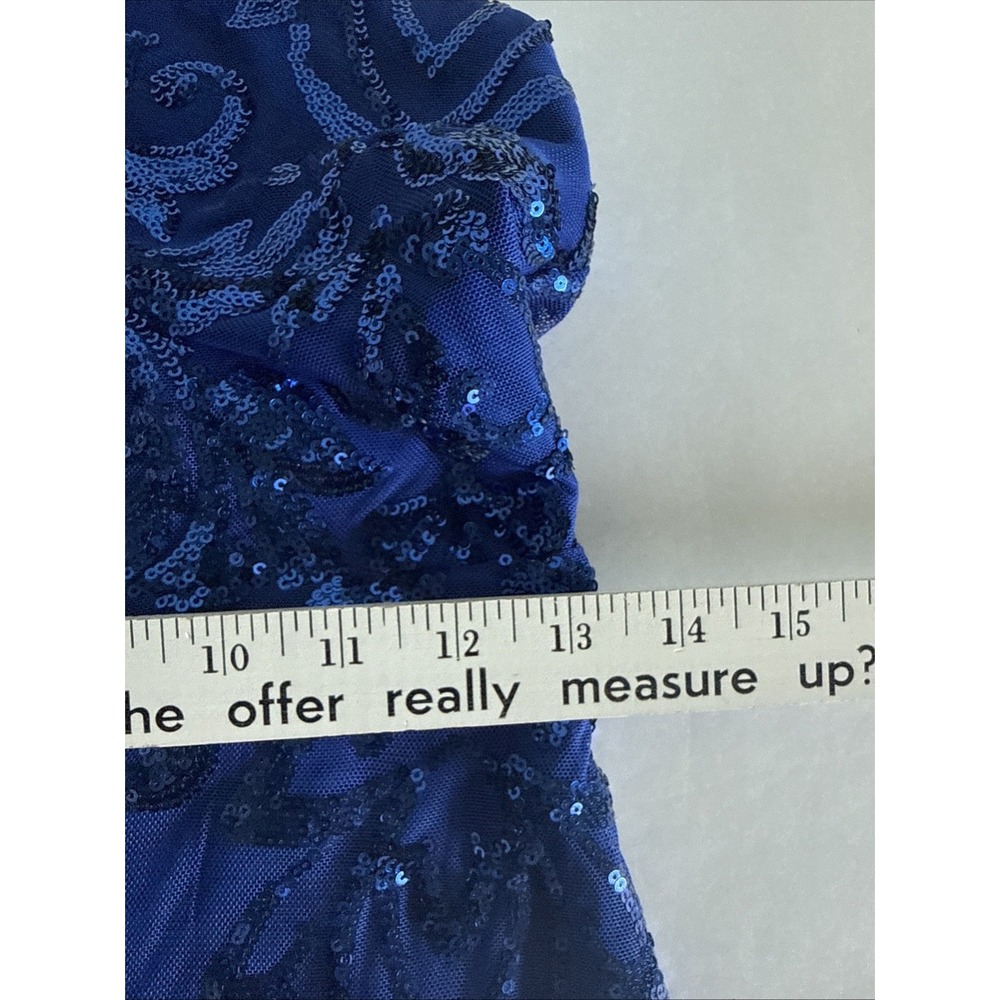 Windsor Blue Sequin Bodycon Dress Beaded Tied Back Formal HOCO Cocktail Mini M - Picture 10 of 11